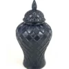 Casa Padrino Luxus Deko Vase Schwarz Ø 28 x H. 52 cm - Große Vase mit Deckel und Rautenrelief