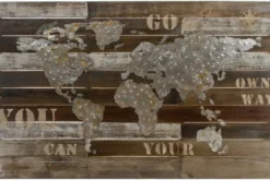 Casa Padrino Luxus Deko Wandbild Weltkarte Mehrfarbig 120 x H. 80 cm - Wanddekoration aus Holz und Metall