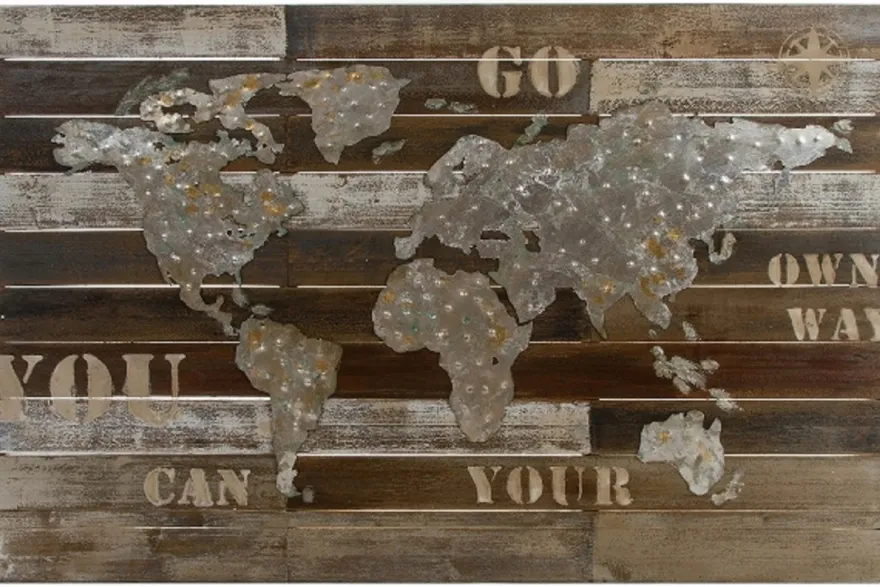 Casa Padrino Luxus Deko Wandbild Weltkarte Mehrfarbig 120 x H. 80 cm - Wanddekoration aus Holz und Metall