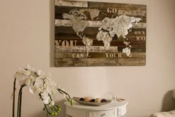 Casa Padrino Luxus Deko Wandbild Weltkarte Mehrfarbig 120 x H. 80 cm - Wanddekoration aus Holz und Metall