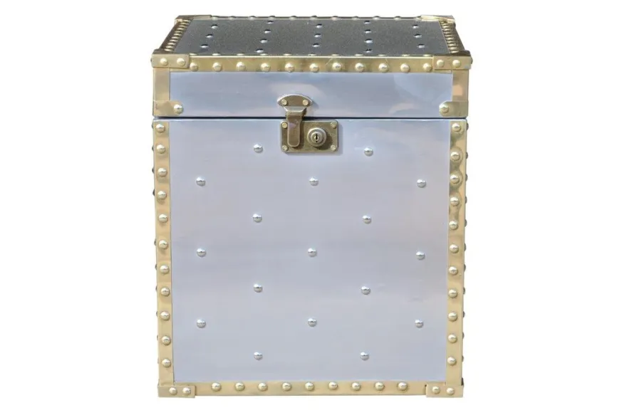 Casa Padrino Luxus Designer Aluminium Beistelltisch / Truhe - Art Deco Vintage Flieger Möbel - Koffer Truhe