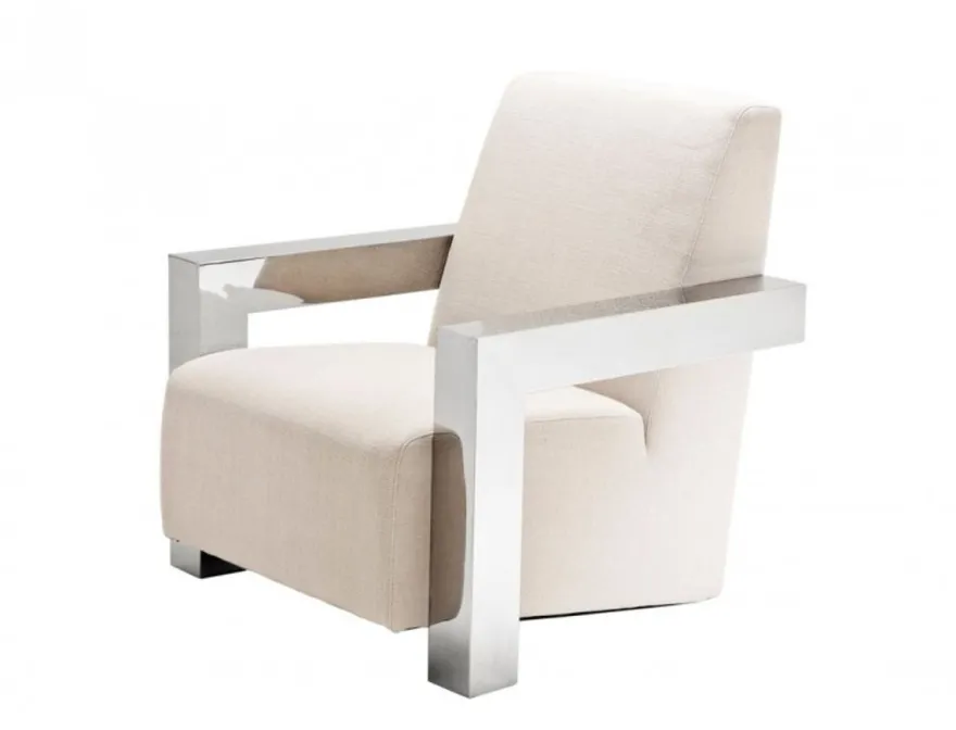 Casa Padrino Luxus Designer Art Deco Lounge Sessel - Rostfreier Stahl / Panama Natural - 84 x 85 x 85 cm