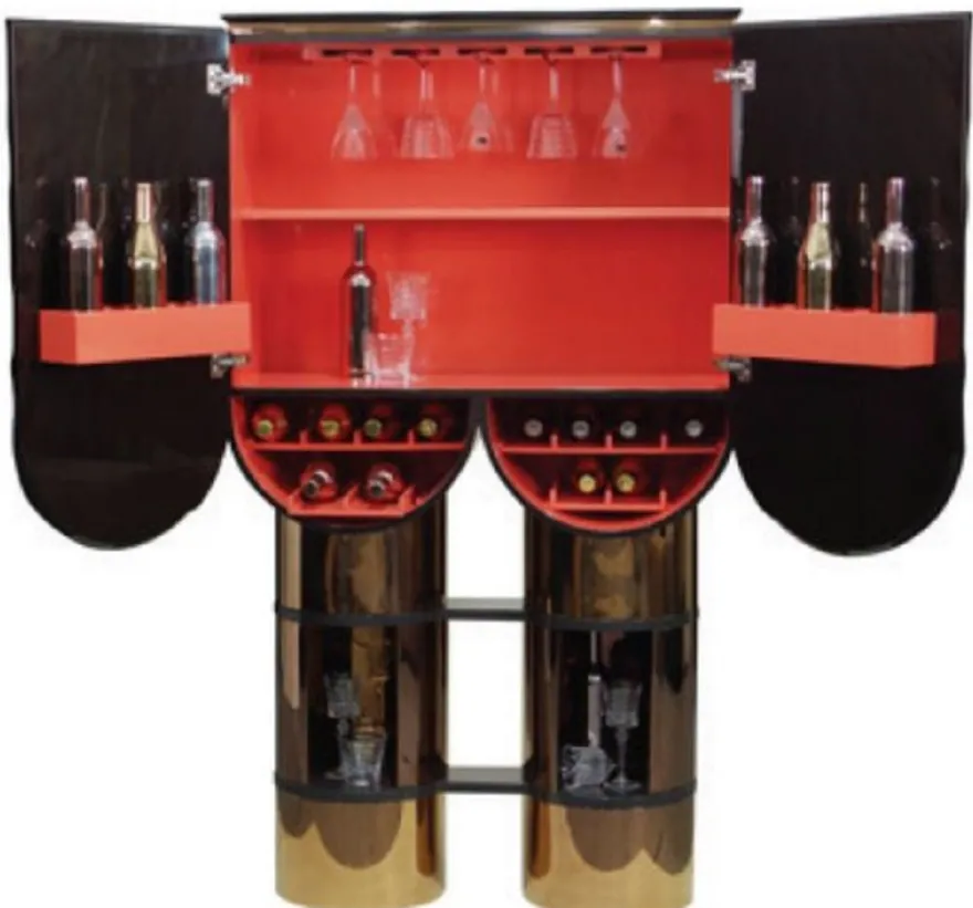 Casa Padrino Luxus Designer Barschrank Schwarz / Rosegold / Rot 170 x 44 x H. 98 cm - Weinschrank mit 2 Türen - Wohnzimmer Möbel - Bar Möbel - Hotel Möbel - Luxus Kollektion