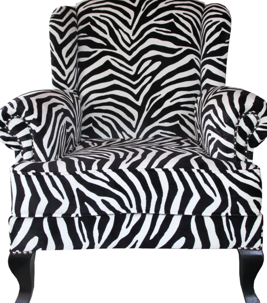 Casa Padrino Luxus Designer Chesterfield Ohren Sessel Zebra - Club Möbel - Limited Edition