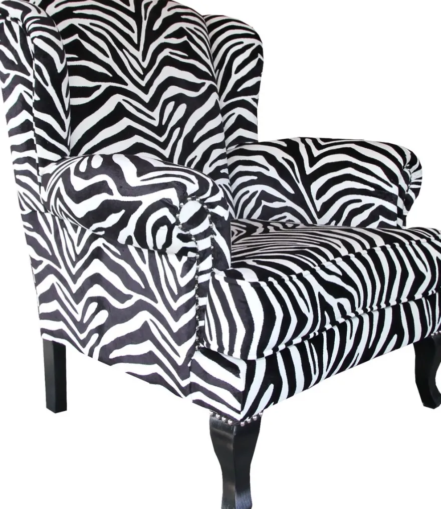 Casa Padrino Luxus Designer Chesterfield Ohren Sessel Zebra - Club Möbel - Limited Edition