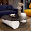 Casa Padrino Luxus Designer Couchtisch Weiß 116 x 100 x H. 24 cm - Wohnzimmertisch mit Glasplatte - Wohnzimmer Möbel - Hotel Möbel - Luxus Möbel - Luxus Qualität - Made in Italy