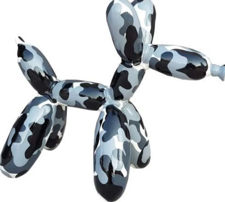 Casa Padrino Luxus Designer Deko Skulptur Ballon Hund Schwarz / Grau / Weiß 100 cm - Große Deko Figur - XXL Deko Skulptur - XXL Deko Figur - Wohnzimmer Deko - Garten Deko - Luxus Figuren