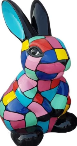 Casa Padrino Luxus Designer Dekofigur Hase Mehrfarbig H. 65 cm - Wetterbeständige Deko Skulptur - Wohnzimmer Deko Figur - Garten Deko Figur - Luxus Deko Tierfigur - Designer Deko Accessoires