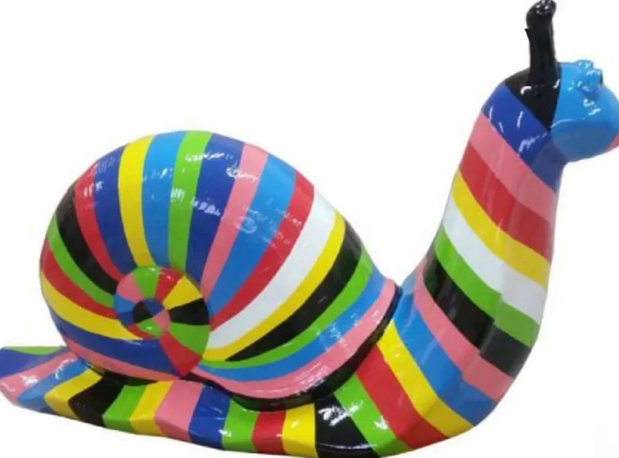 Casa Padrino Luxus Designer Deko Skulptur Schnecke mit Streifen Bunt 100 x H. 50 cm - Große Deko Figur - XXL Deko Skulptur - XXL Deko Figur - Wohnzimmer Deko - Garten Deko - Luxus Figuren