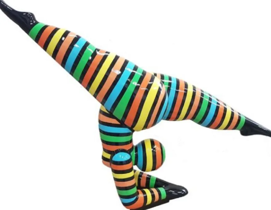 Casa Padrino Luxus Designer Deko Skulptur Akrobatische Frau Schwarz / Mehrfarbig 110 x H. 86 cm - Abstrakte Deko Figur - XXL Deko Figur - XXL Deko Skulptur - Wohnzimmer & Garten Deko Skulptur