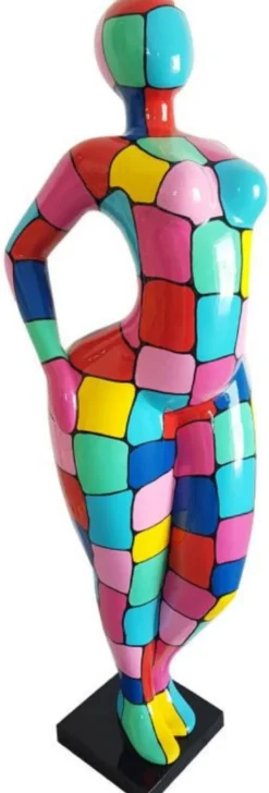 Casa Padrino Luxus Designer Deko Skulptur Frau Bunt / Schwarz H. 130 cm - Abstrakte Deko Figur - XXL Deko Skulptur - XXL Deko Figur - Wohnzimmer Deko - Garten Deko - Abstrakte Deko Skulpturen