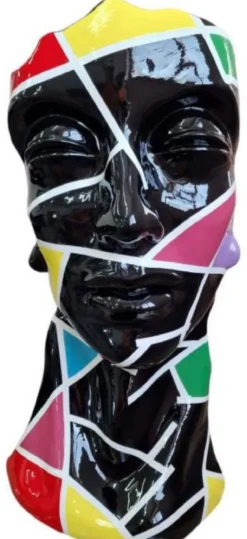 Casa Padrino Luxus Designer Deko Büste Schwarz / Mehrfarbig H. 70 cm - Abstrakte Deko Skulptur Büste - Wohnzimmer Deko Figur Büste - Garten Deko Figur Büste - Luxus Deko Büsten