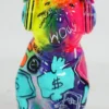 Casa Padrino Luxus Designer Deko Figur Hund Bulldogge mit Kopfhörer Bunt H. 32 cm - Kunstharz Deko Skulptur - Wohnzimmer Deko - Schreibtisch Deko - Luxus Deko Tierfigur