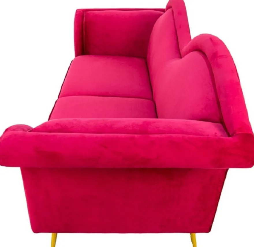 Casa Padrino Luxus Designer 3er Sofa Rot / Gold 215 x 73 x H. 85 cm - Wohnzimmer Sofa - Wohnzimmer Möbel - Luxus Möbel - Designer Möbel - Wohnzimmer Einrichtung - Luxus Einrichtung