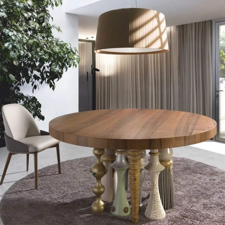 Casa Padrino Luxus Designer Esstisch Braun / Bunt Ø 148 cm - Esszimmer Möbel