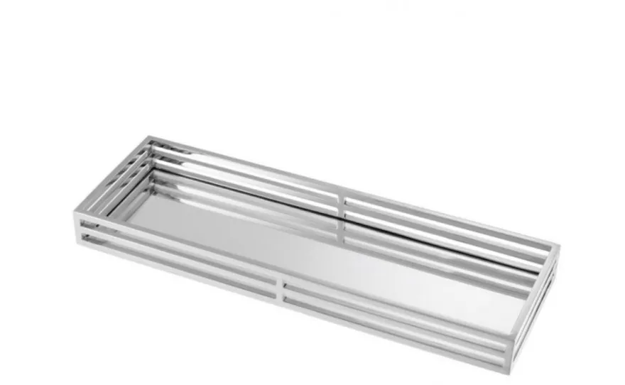 Casa Padrino Luxus Designer Edelstahl Tablett Nickel Finish Silber 60 x 20 x H. 5,5 cm