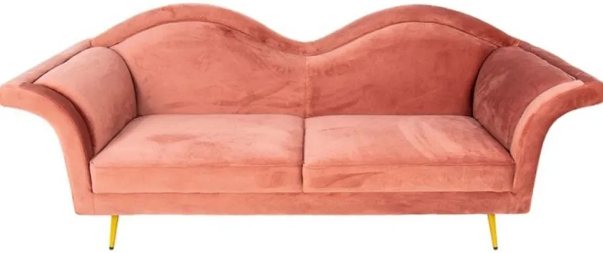 Casa Padrino Luxus Designer 3er Sofa Rosa / Gold 215 x 73 x H. 85 cm - Wohnzimmer Sofa - Wohnzimmer Möbel - Luxus Möbel - Designer Möbel - Wohnzimmer Einrichtung - Luxus Einrichtung