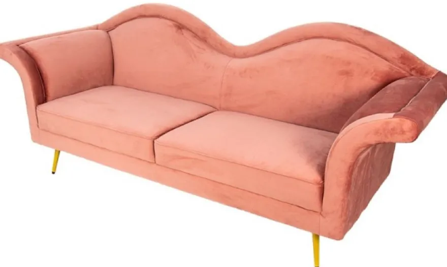 Casa Padrino Luxus Designer 3er Sofa Rosa / Gold 215 x 73 x H. 85 cm - Wohnzimmer Sofa - Wohnzimmer Möbel - Luxus Möbel - Designer Möbel - Wohnzimmer Einrichtung - Luxus Einrichtung