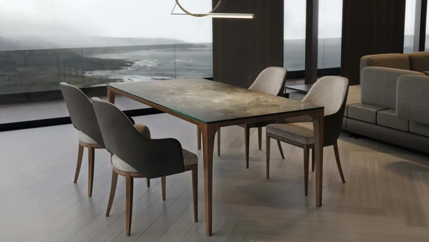 Casa Padrino Luxus Designer Esstisch mit Glasplatte in Halb Edelstein Optik - High Class Esszimmer Tisch