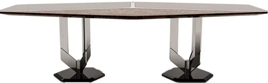 Casa Padrino Luxus Designer Esstisch Schwarz / Braun / Silber 250 x 116 x H. 78 cm - Luxus Möbel - Designer Möbel - Esszimmer Möbel - Hotel Möbel - Luxus Qualität