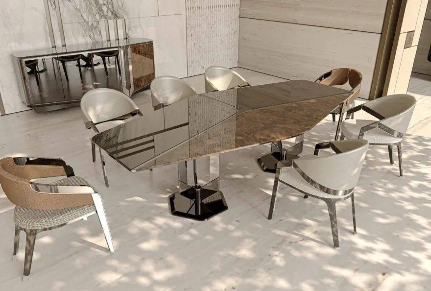 Casa Padrino Luxus Designer Esstisch Schwarz / Braun / Silber 250 x 116 x H. 78 cm - Luxus Möbel - Designer Möbel - Esszimmer Möbel - Hotel Möbel - Luxus Qualität