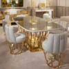 Casa Padrino Luxus Designer Esszimmer Set Elfenbeinfarben / Gold - 1 Esstisch & 6 Esszimmerstühle - Luxus Designer Esszimmermöbel - Hotel Möbel - Luxus Qualität - Made in Italy