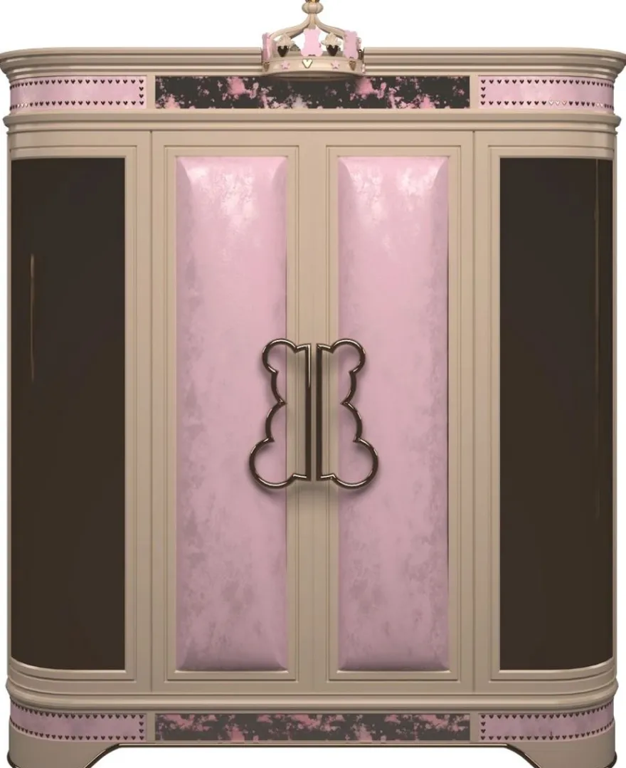 Casa Padrino Luxus Designer Kinderzimmer Kleiderschrank Rosa / Beige / Schwarz / Gold 200 x 60 x H. 250 cm - Kinderzimmer Möbel - Hotel Möbel - Luxus Qualität - Made in Italy