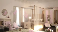 Casa Padrino Luxus Designer Kinderzimmer Kleiderschrank Rosa / Beige / Schwarz / Gold 200 x 60 x H. 250 cm - Kinderzimmer Möbel - Hotel Möbel - Luxus Qualität - Made in Italy