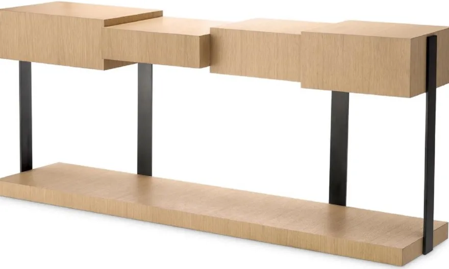 Casa Padrino Luxus Designer Konsole Naturfarben / Bronze 180 x 42,5 x H. 76,5 cm - Rechteckiger Konsolentisch - Wohnzimmer Möbel - Luxus Möbel - Designer Möbel