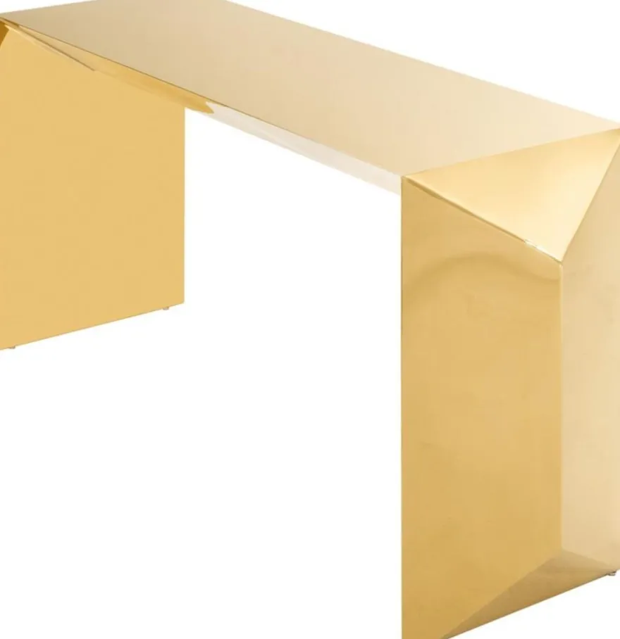 Casa Padrino Luxus Designer Konsole / Konsolentisch Gold 155 x 45 x H. 76 cm - Designermöbel