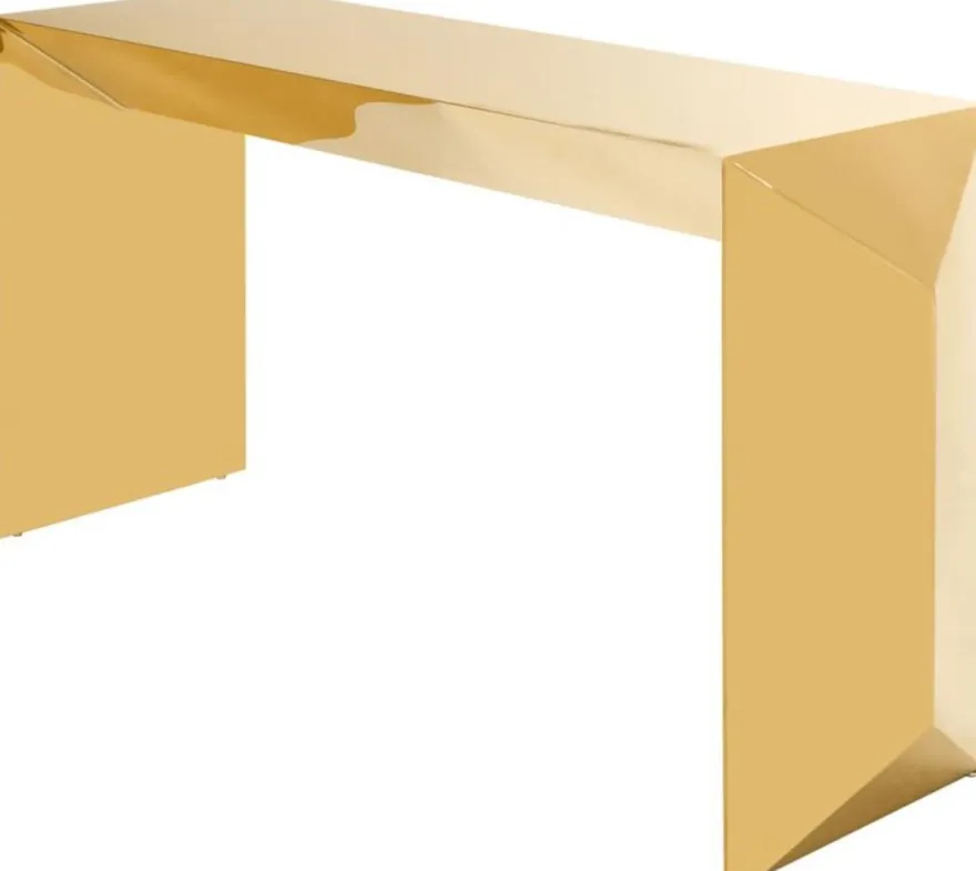 Casa Padrino Luxus Designer Konsole / Konsolentisch Gold 155 x 45 x H. 76 cm - Designermöbel