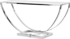 Casa Padrino Luxus Designer Konsole Silber 160 x 40 x H. 75 cm - Metall Konsolentisch mit Glasplatte - Luxus Designer Wohnzimmer Möbel