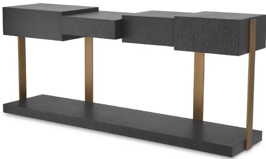 Casa Padrino Luxus Designer Konsole Schwarzgrau / Messingfarben 180 x 42,5 x H. 76,5 cm - Moderner Konsolentisch - Luxus Designer Möbel