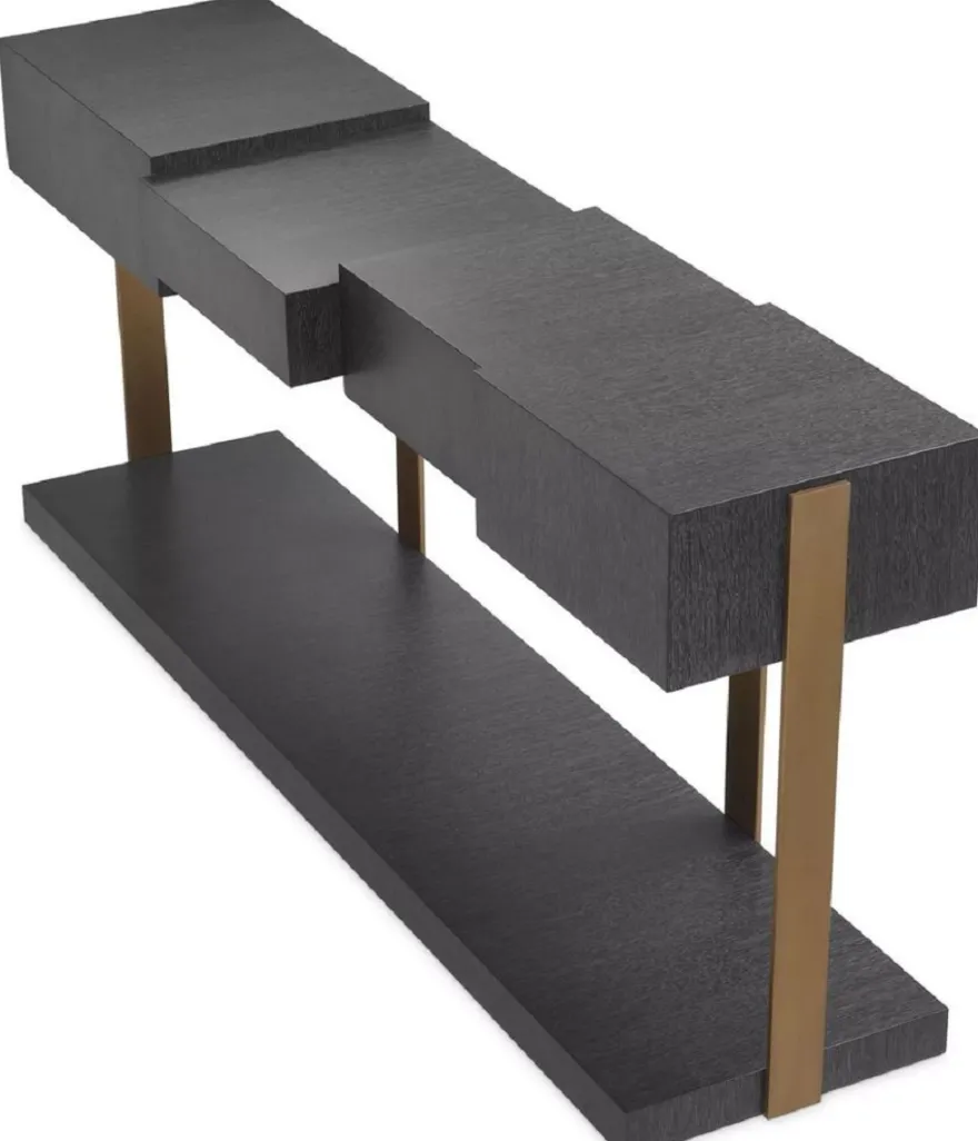 Casa Padrino Luxus Designer Konsole Schwarzgrau / Messingfarben 180 x 42,5 x H. 76,5 cm - Moderner Konsolentisch - Luxus Designer Möbel