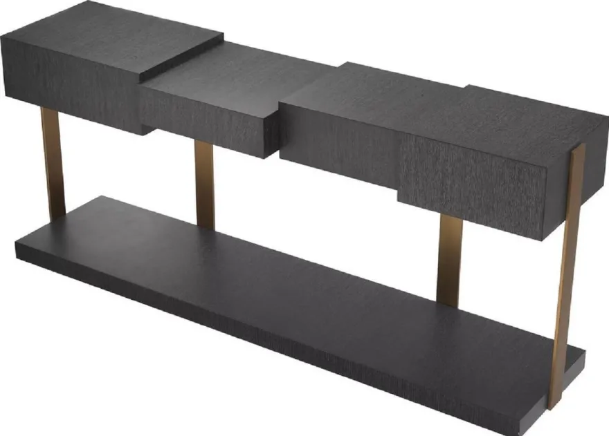 Casa Padrino Luxus Designer Konsole Schwarzgrau / Messingfarben 180 x 42,5 x H. 76,5 cm - Moderner Konsolentisch - Luxus Designer Möbel