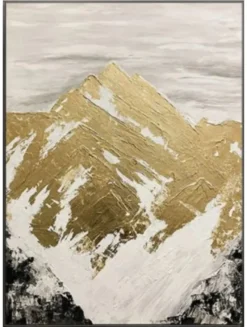 Casa Padrino Luxus Designer Ölgemälde Gebirge Gold / Weiß / Grau / Schwarz 120 x H. 170 cm - Handgemaltes Gemälde mit Metallrahmen - Luxus Wand Deko - Designer Wand Deko - Luxus Qualität