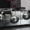 Casa Padrino Luxus Designer Sideboard Graphit Matt 200 x 50 x H. 73 cm - Moderner Massivholz Schrank mit 3 verspiegelten Türen - Luxus Möbel