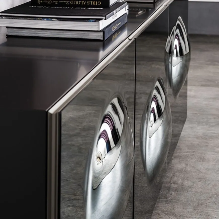 Casa Padrino Luxus Designer Sideboard Graphit Matt 200 x 50 x H. 73 cm - Moderner Massivholz Schrank mit 3 verspiegelten Türen - Luxus Möbel