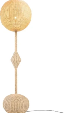 Casa Padrino Luxus Designer Stehleuchte Naturfarben Ø 60 x H. 225 cm - Runde Rattan Stehlampe - Wohnzimmer Stehleuchte - Luxus Leuchten - Luxus Stehleuchten
