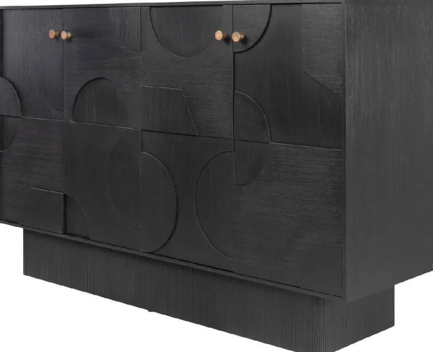 Casa Padrino Luxus Designer Sideboard Schwarz 172,5 x 50 x H. 107,5 cm - Massivholz Schrank mit 4 Türen - Schlafzimmer Schrank - Wohnzimmer Schrank - Büro Schrank - Luxus Möbel