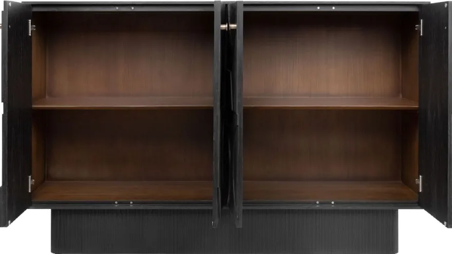Casa Padrino Luxus Designer Sideboard Schwarz 172,5 x 50 x H. 107,5 cm - Massivholz Schrank mit 4 Türen - Schlafzimmer Schrank - Wohnzimmer Schrank - Büro Schrank - Luxus Möbel