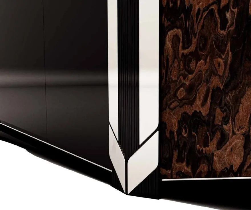 Casa Padrino Luxus Designer Sideboard mit 4 Türen Schwarz / Braun / Silber 230 x 54 x H. 85 cm - Luxus Möbel - Designer Möbel - Esszimmer Möbel - Hotel Möbel - Luxus Qualität