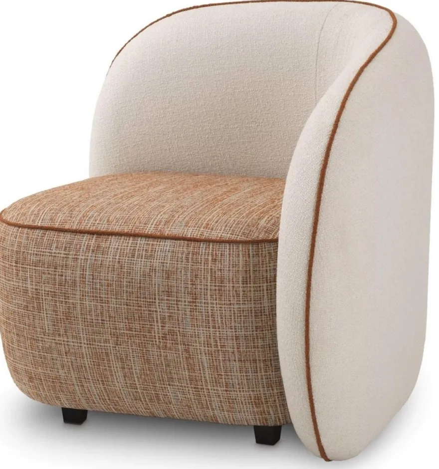 Casa Padrino Luxus Designer Sessel Rechte Seite Creme / Orange / Schwarz 90 x 85 x H. 82 cm - Wohnzimmer Sessel - Hotel Sessel - Wohnzimmer Möbel - Luxus Möbel - Wohnzimmer Einrichtung