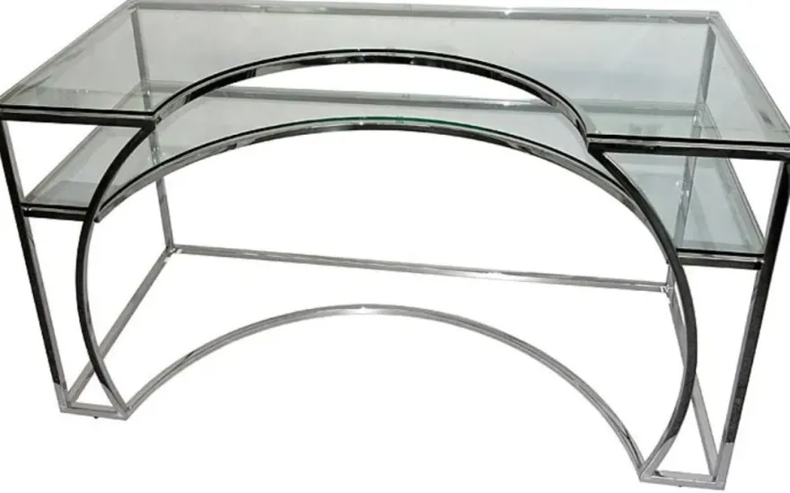 Casa Padrino Luxus Designer Schreibtisch Silber 140 x 70 x H. 75 cm - Metall Bürotisch mit Glasplatten - Computertisch - Luxus Designer Büro Möbel
