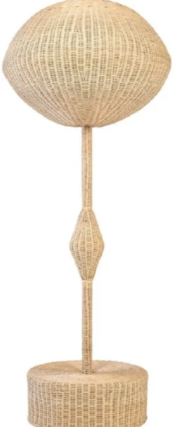 Casa Padrino Luxus Designer Stehleuchte Naturfarben Ø 70 x H. 177 cm - Runde Rattan Stehlampe - Wohnzimmer Stehleuchte - Luxus Leuchten - Luxus Stehleuchten