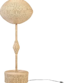 Casa Padrino Luxus Designer Stehleuchte Naturfarben Ø 70 x H. 177 cm - Runde Rattan Stehlampe - Wohnzimmer Stehleuchte - Luxus Leuchten - Luxus Stehleuchten