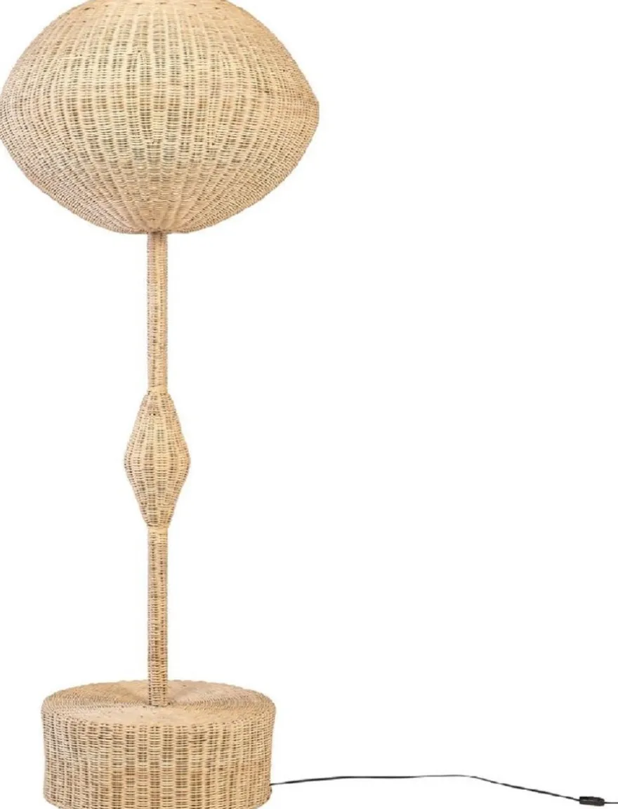 Casa Padrino Luxus Designer Stehleuchte Naturfarben Ø 70 x H. 177 cm - Runde Rattan Stehlampe - Wohnzimmer Stehleuchte - Luxus Leuchten - Luxus Stehleuchten