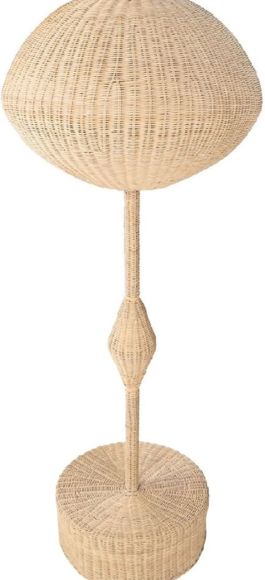 Casa Padrino Luxus Designer Stehleuchte Naturfarben Ø 70 x H. 177 cm - Runde Rattan Stehlampe - Wohnzimmer Stehleuchte - Luxus Leuchten - Luxus Stehleuchten