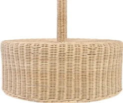 Casa Padrino Luxus Designer Stehleuchte Naturfarben Ø 70 x H. 177 cm - Runde Rattan Stehlampe - Wohnzimmer Stehleuchte - Luxus Leuchten - Luxus Stehleuchten