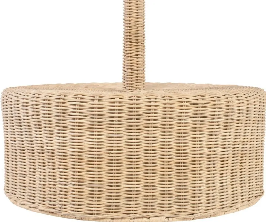 Casa Padrino Luxus Designer Stehleuchte Naturfarben Ø 70 x H. 177 cm - Runde Rattan Stehlampe - Wohnzimmer Stehleuchte - Luxus Leuchten - Luxus Stehleuchten